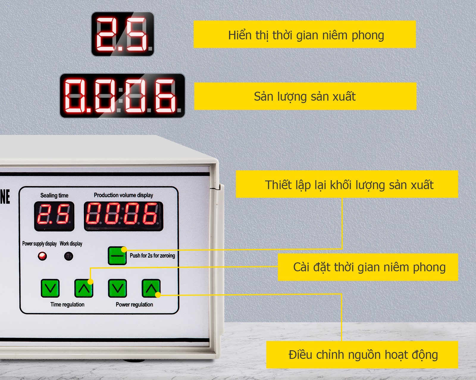 Người dùng thao tác đóng gói túi thực phẩm bằng máy 500A
