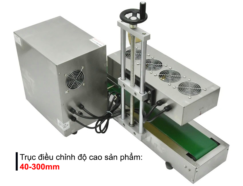 Hình ảnh toàn bộ cấu trúc máy dán seal GLF-1800 với băng tải tích hợp