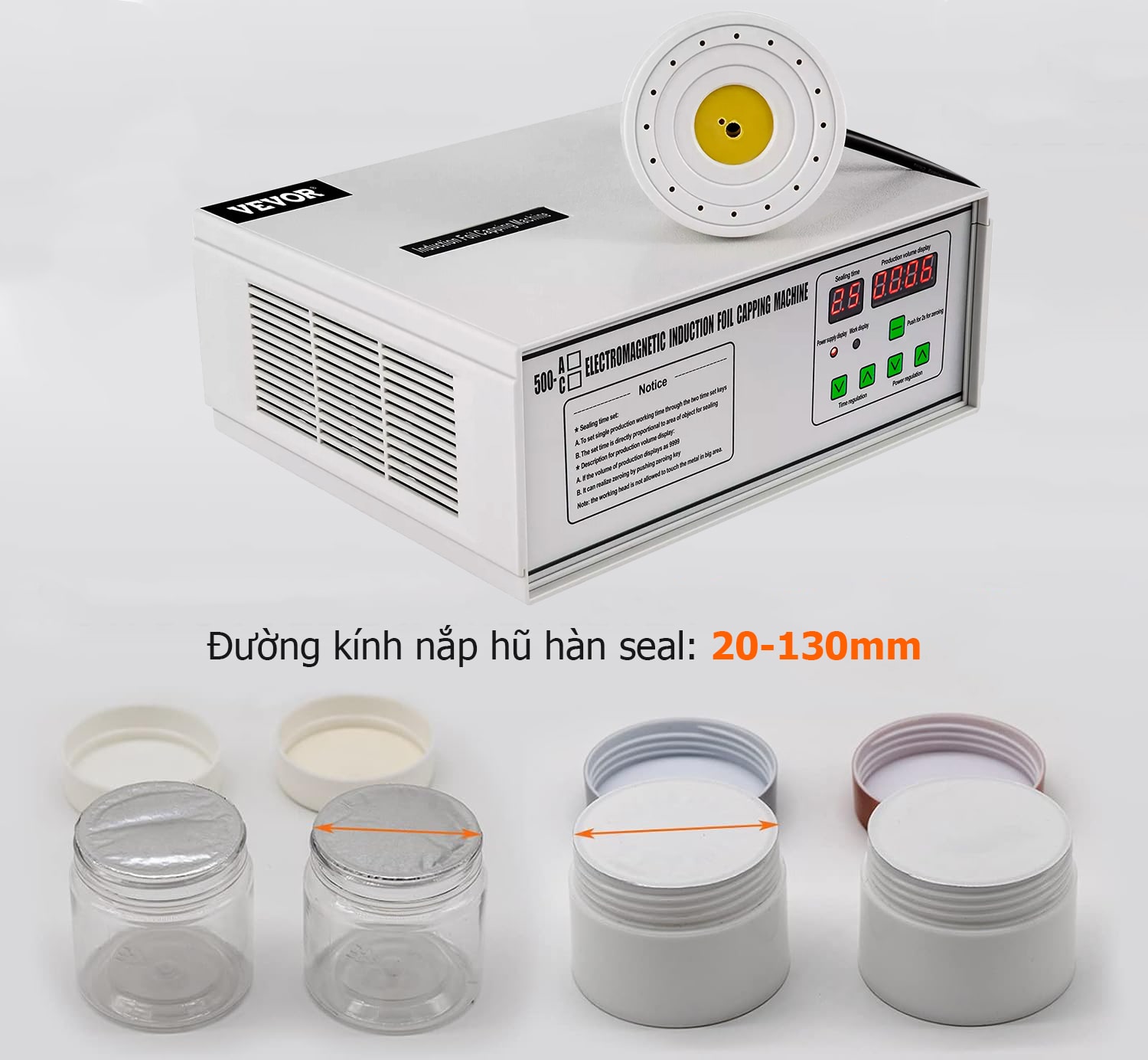 Thiết bị hàn seal 500C với thanh nhiệt dài, thích hợp ép túi lớn