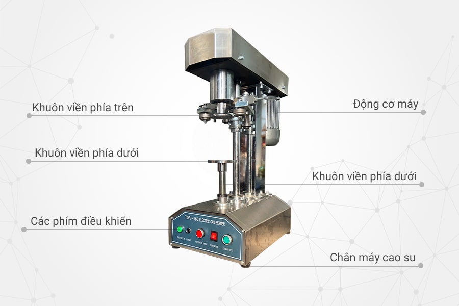 Cận cảnh đầu ép mí lon của máy BM-CHT01, đảm bảo mí kín và đẹp
