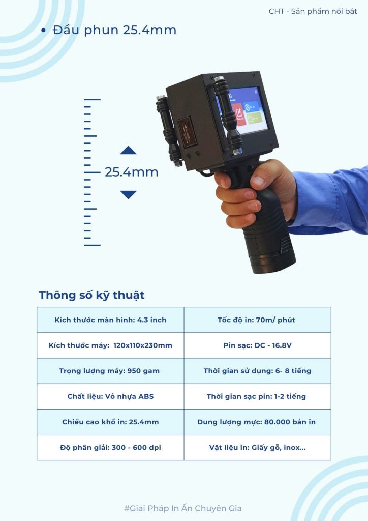 Thông số kỹ thuật Máy in date cầm tay CD950