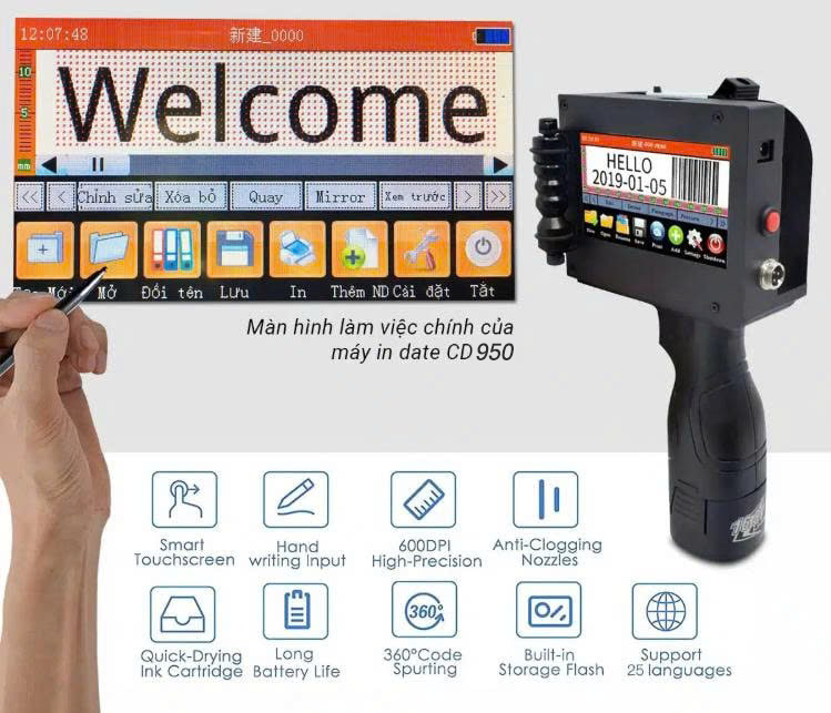 Giao diện Máy in date cầm tay CD950